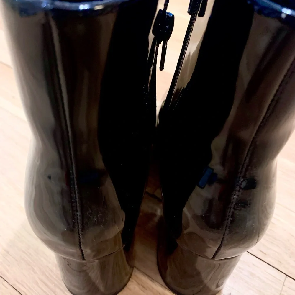 New Bamboo Black Patent Leather Ankle Boots No Box